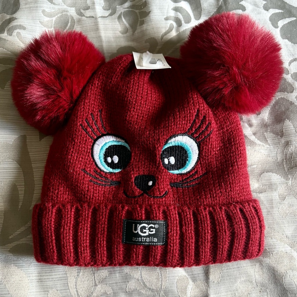 UGG Australia Red Pom-Pom Kitty Beanie